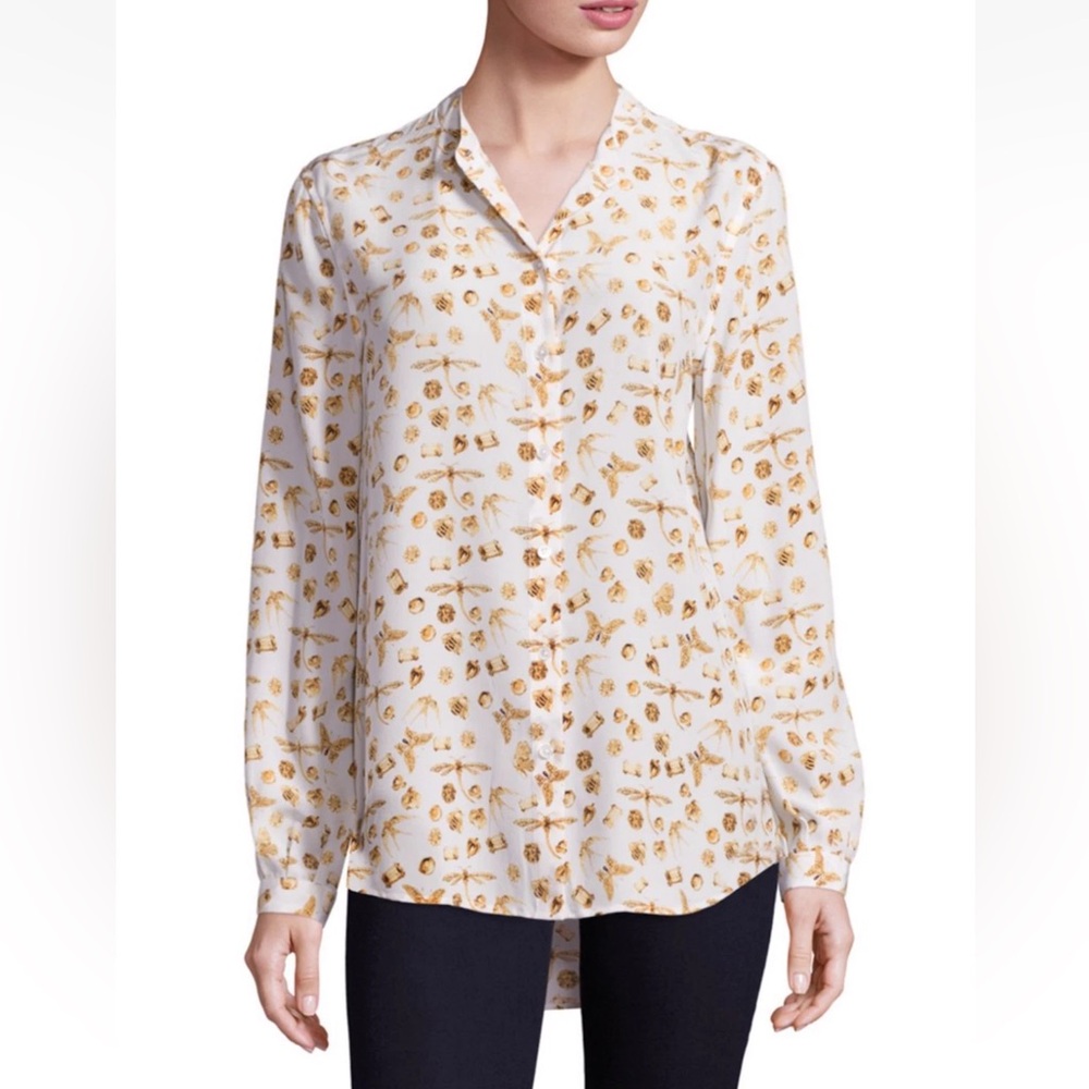 Equipment Henri Gems & Insect Print Long Sleeve Silk Blouse Size XS